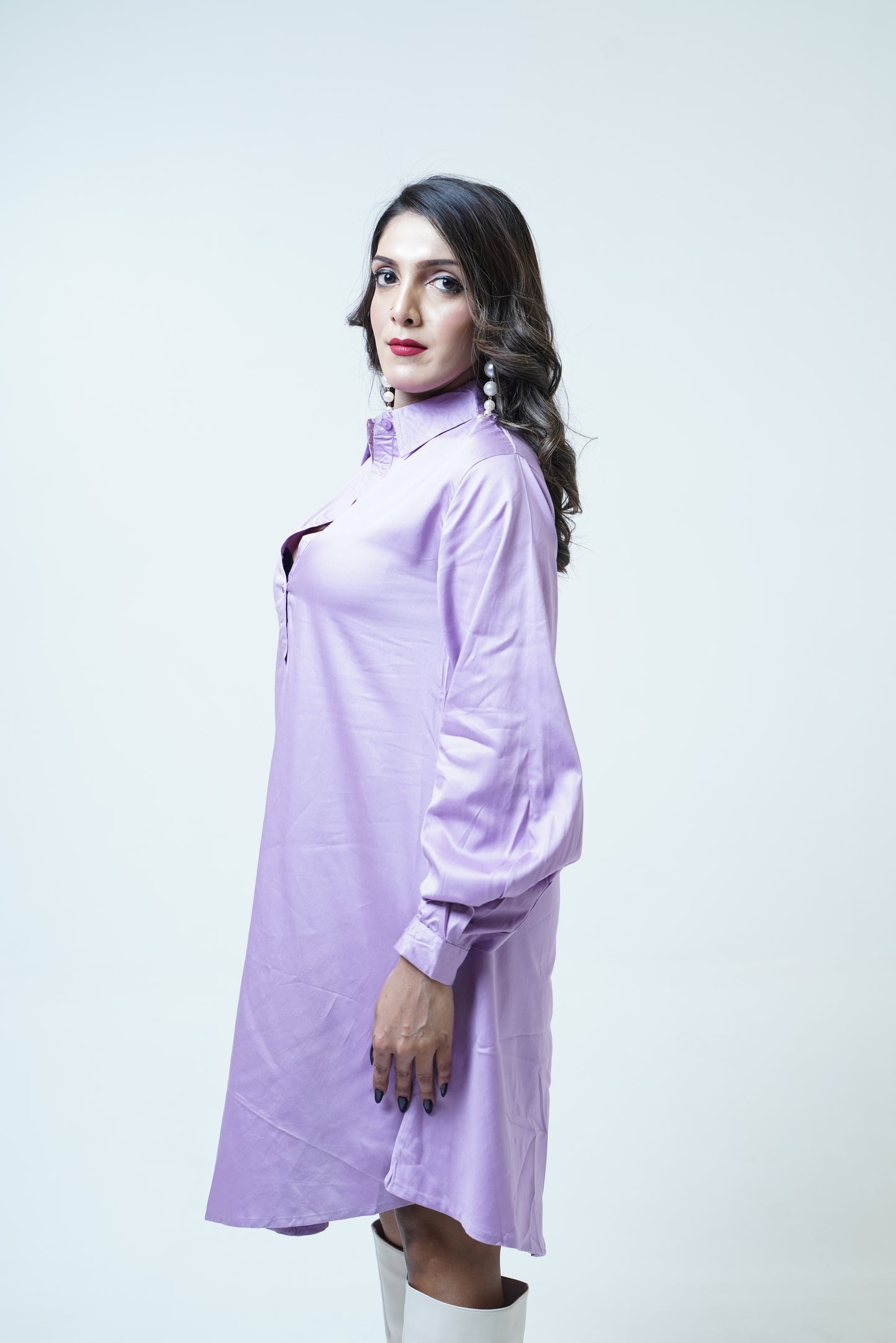 The Lantern Sleeve A-Line Shirt Dress